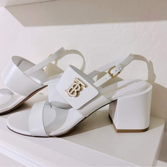 Burberry Virginia Block Heel Sandals - Optic White Size 40.5 - Picture 10 of 16